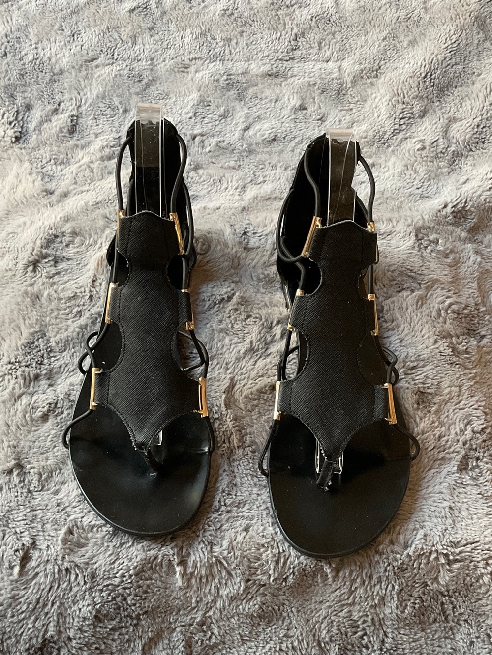 Aldo Black Gladiator Sandals with Gold Hardware